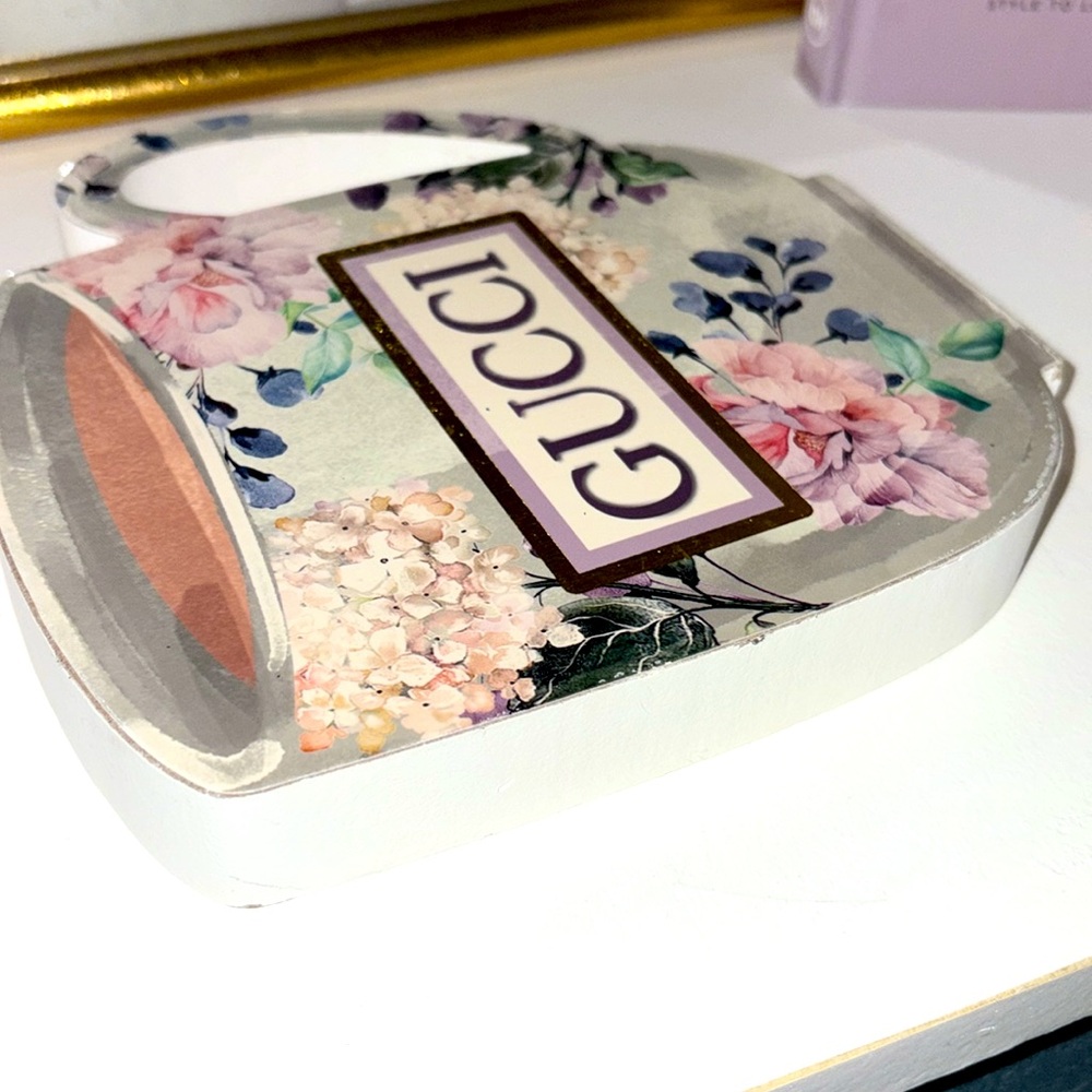 Home Decor- Novelty Gucci Floral Wooden Mug with Pink and Purple Accents - Picture 6 of 12